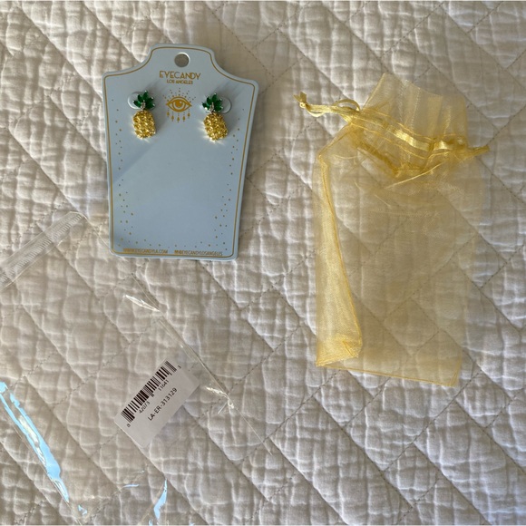 Eye Candy Pineapple Sparkling Dangle Post Back Earrings - Picture 4 of 4